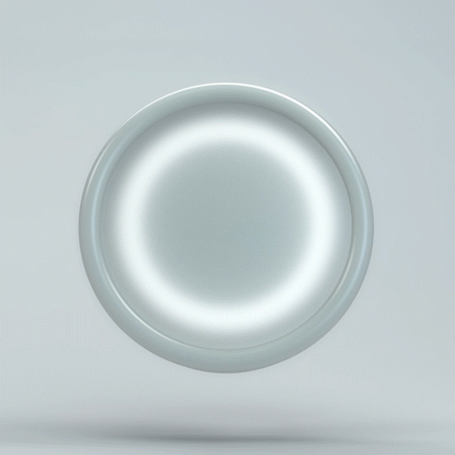 Ein rundes weißes Gerät mit weiß leuchtendem Ring, welcher sich nach oben neigt.