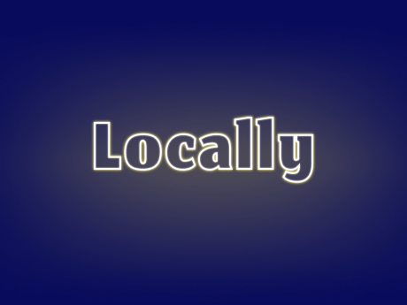 Logo des Projekts Locally. Schriftzug in gelb leichtender Neon-Outline Schriftvor dunkelblauem Hintergrund.