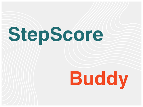 Schriftzug der Projekte StepScore und Buddy auf einem hellgrauen Hintergrund.